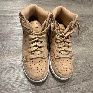 Nike size 6 tan and white dunks, women pre owned bought from Kith